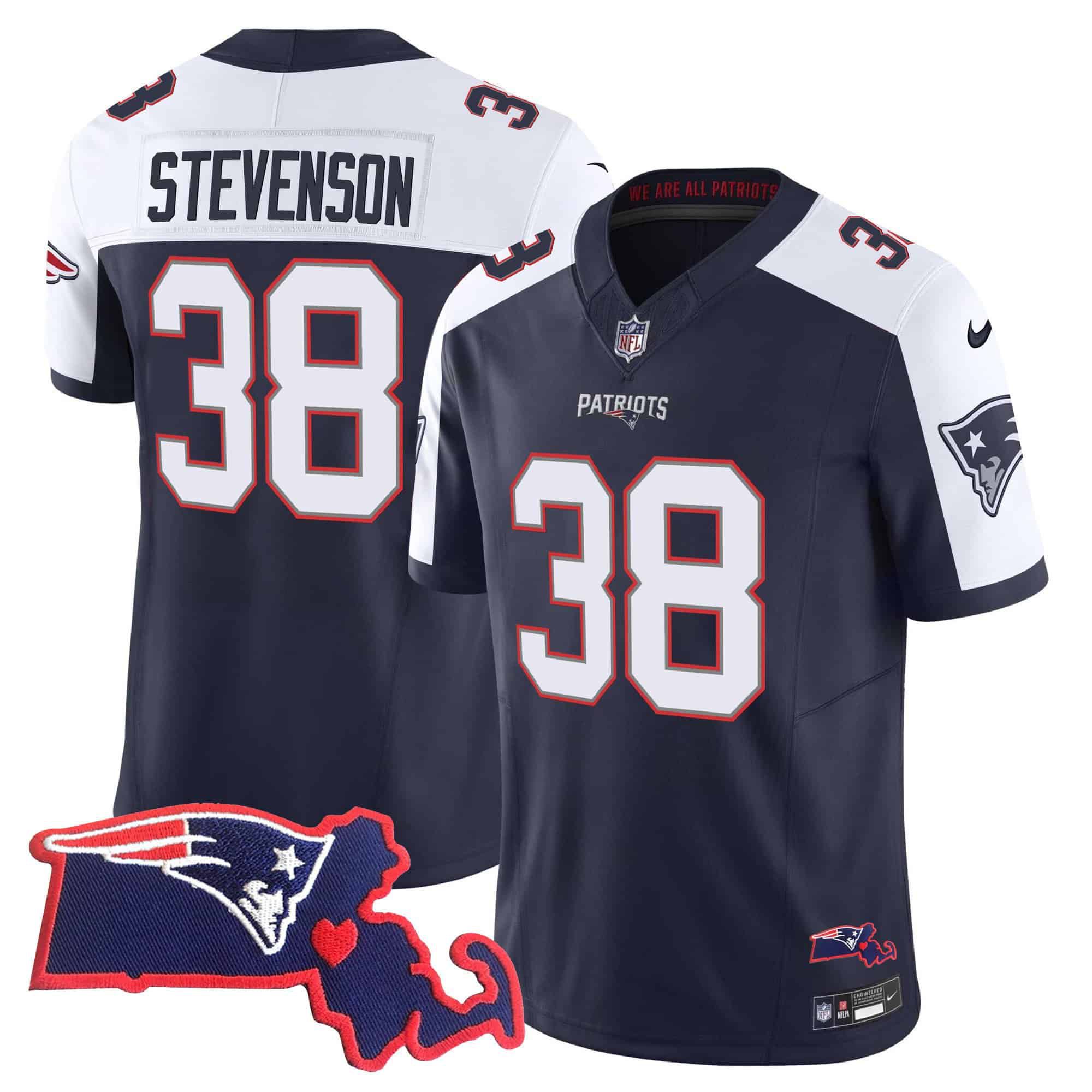 Men New England Patriots #38 Stevenson Dark blue 2024 Nike Patch Vapor Limited NFL Jersey